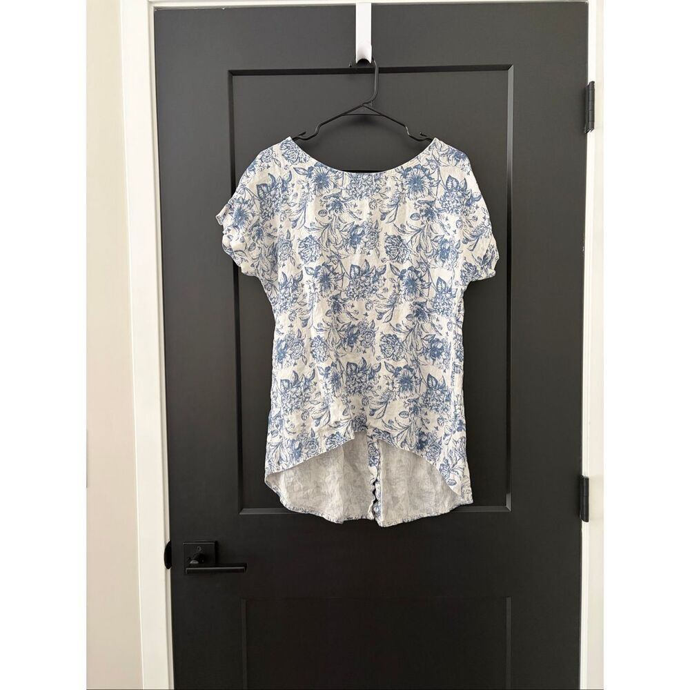 Terzo Millenio Floral Linen Button Back Blouse Size Small